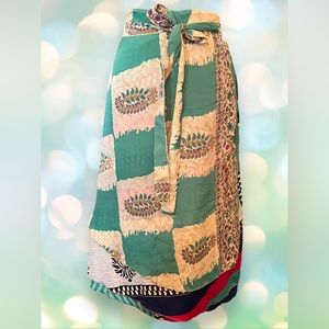 Darn Good Yarn Goddess Mini, reversible 2 layer recycled sari wrap skirt